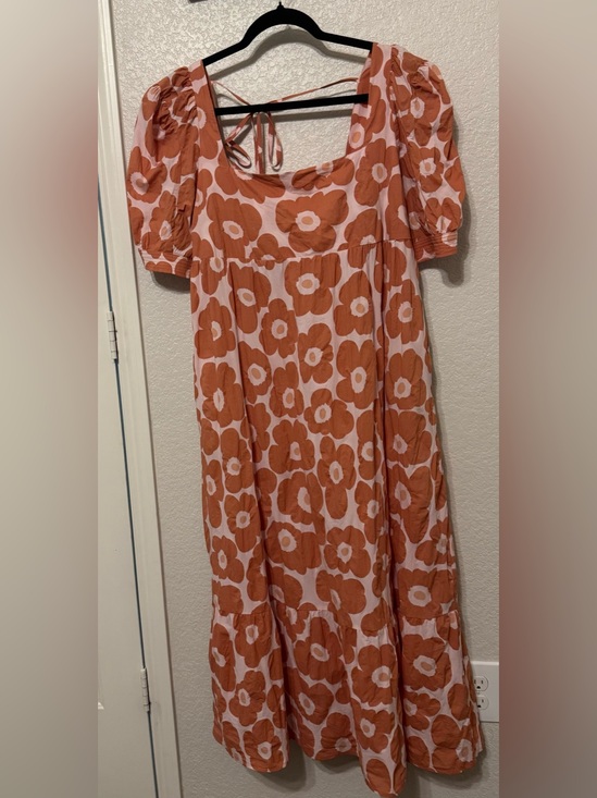Jacquie the label Dresses & Skirts - Jacquie The Label Orange & Pink Retro Floral Midi Dress| M
